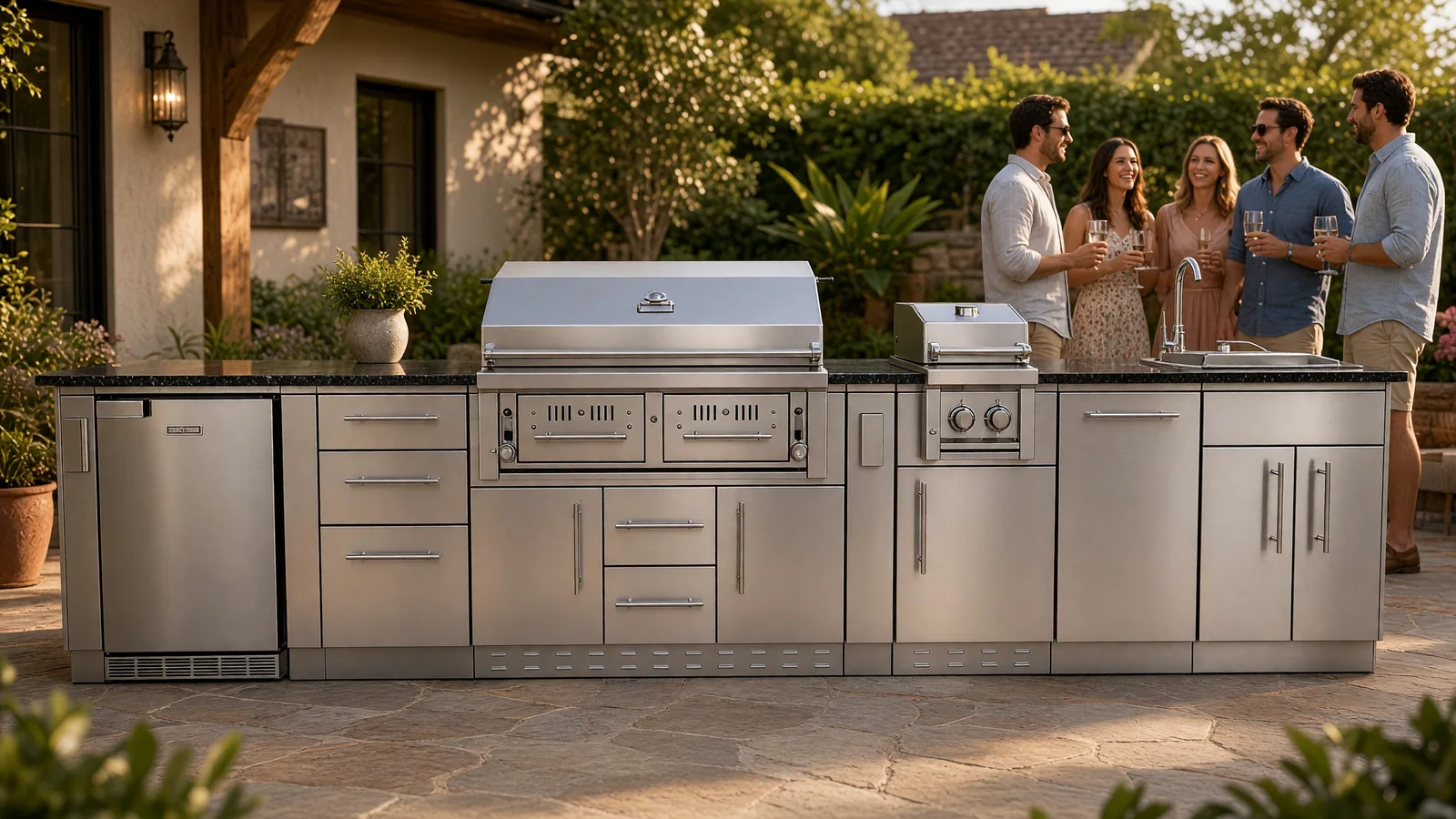 Outdoor kitchen bar and appliance run
