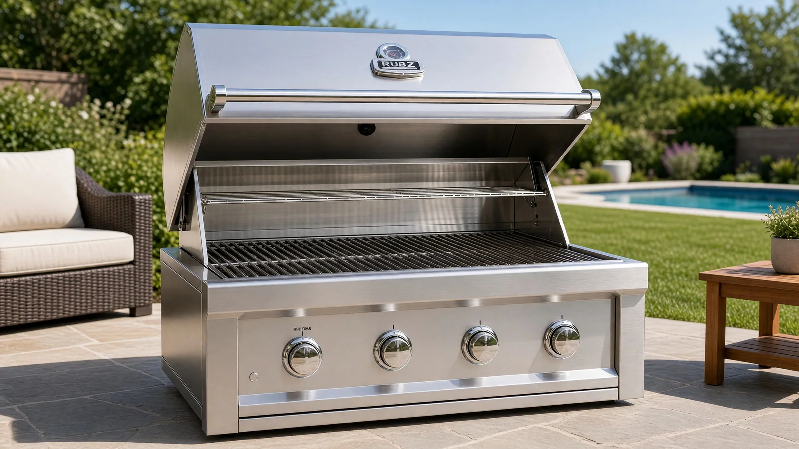 Steaks searing on a 36-inch Ruby 4-Burner Pro-Sear grill
