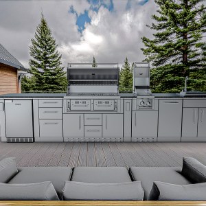 THE DALLAS 14 Foot Outdoor Cabinet Island Package with the Largest Gas Hybrid Charcoal Grill - SCPDALLAS14