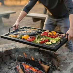 StarBBQ™ Diamond Grid Grilling Grate Insert – Heavy-Duty Campfire Grill Grate with Handles | STARBBQ-EXGRATE