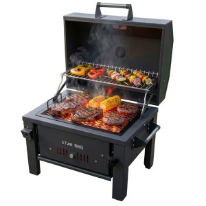 STAR BBQ™ 24" Portable Charcoal Grill Smoker with Hood & Chimney – Ultimate Versatile Campfire Cooking Station | STARBBQ-24CHBS-HDR-EXG