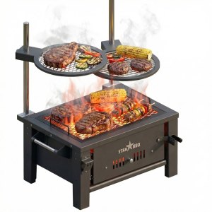 STARBBQ® 24" Charcoal Grill Base with Post-Mount Griller Rim & ExGrate – Ultimate Versatile Open-Fire Cooking Station | STARBBQ-24CHBS-PMR-EXG